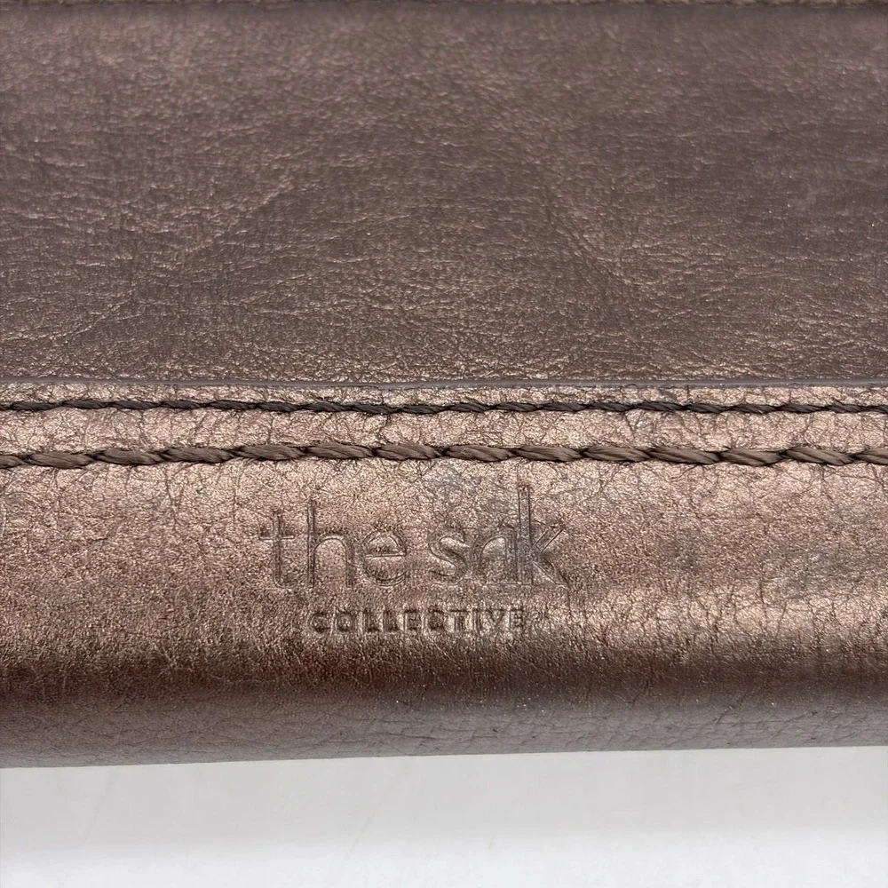 The Sak‎ Womens Wallet Bronze Leather Brass Hardware Reptile Print Trim Bi-Fold